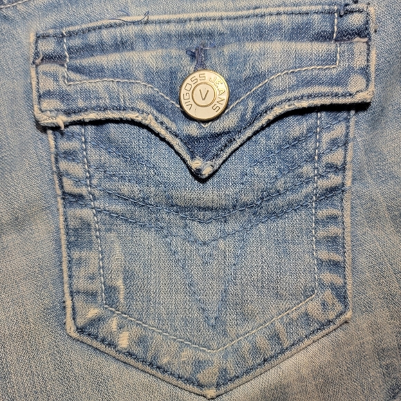 VIGOSS The New York Denim Jean Shorts Size 27 Flap Pocket Thick Stitch Y2K - Picture 4 of 7